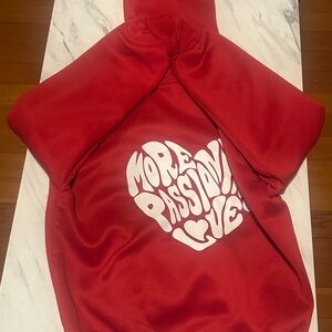 Women's Red Bomber Hoodie Jacket with 'More Passion Love' Heart Graphic